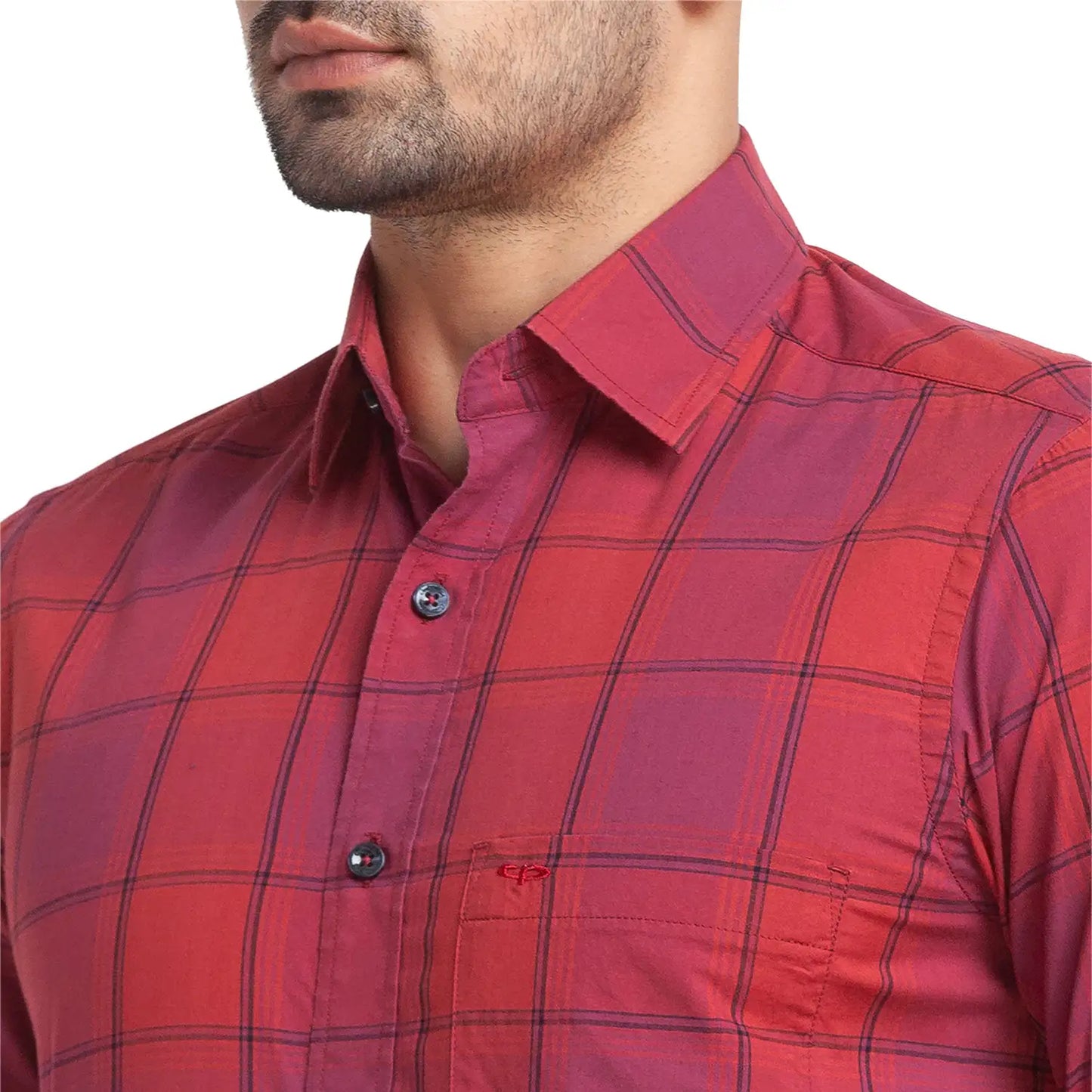 Men Red Tailored Fit Checks Cotton Full Sleeve Shirts