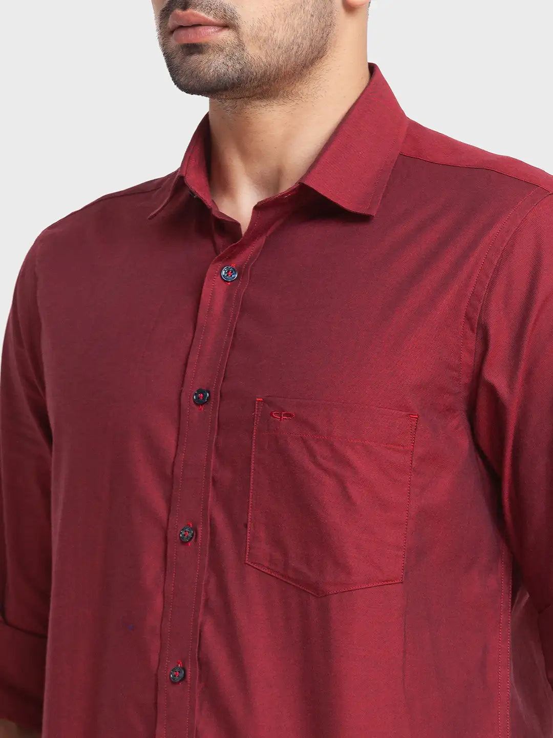 Men Red Tailored Fit Solid Cotton Full Sleeve Shirts