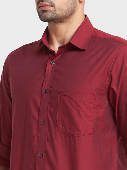 Men Red Tailored Fit Solid Cotton Full Sleeve Shirts