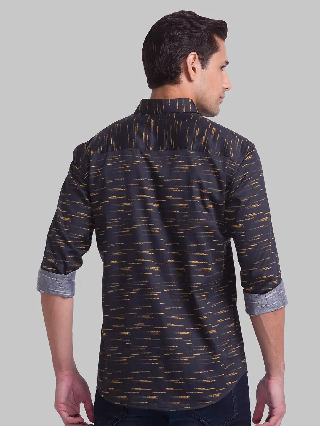 Men Yellow Slim Fit Print Cotton Cut Away Collar Shirts