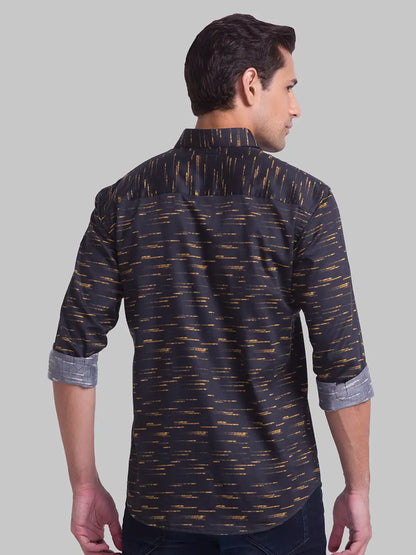 Men Yellow Slim Fit Print Cotton Cut Away Collar Shirts