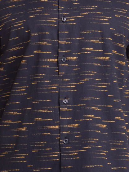 Men Yellow Slim Fit Print Cotton Cut Away Collar Shirts