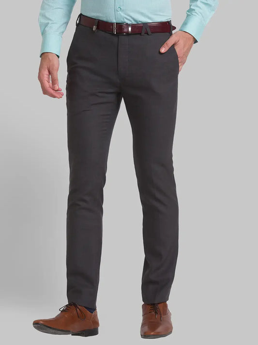 Men Grey Super Slim Fit Structure Polyester Blend Trouser