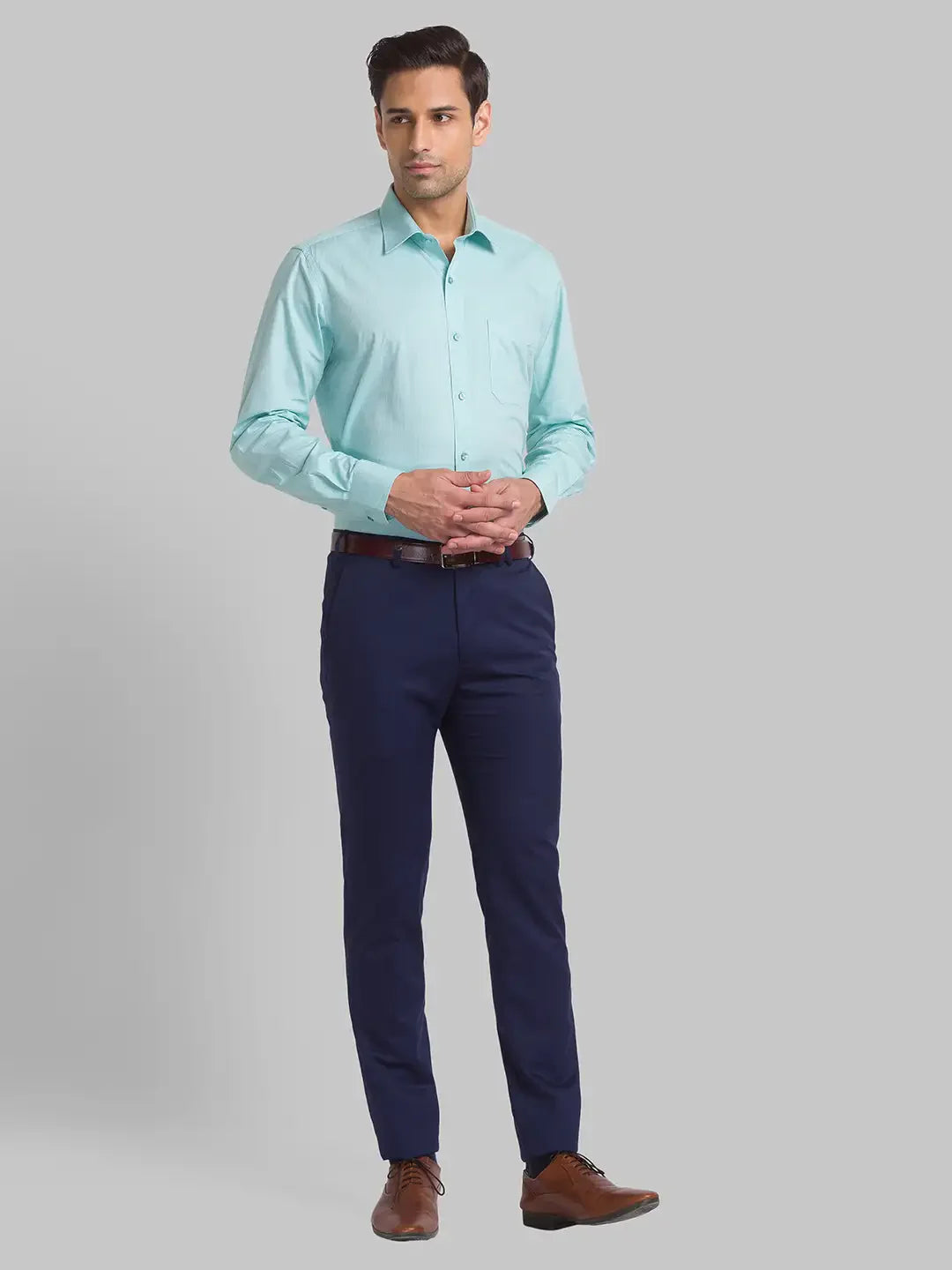 Men Blue Super Slim Fit Solid Polyester Blend Trouser
