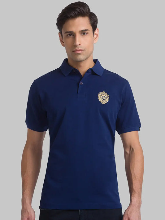 Raymond Men Blue Solid Contemporary Fit Cotton T-Shirt