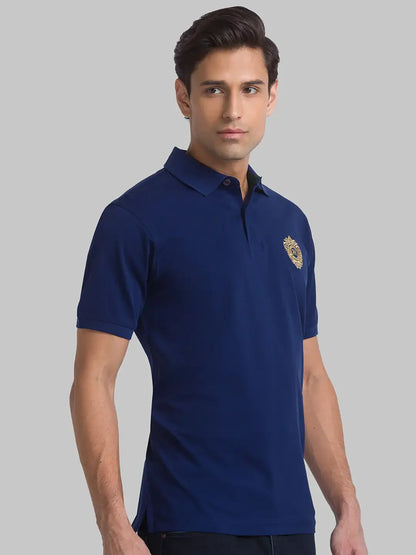 Raymond Men Blue Solid Contemporary Fit Cotton T-Shirt