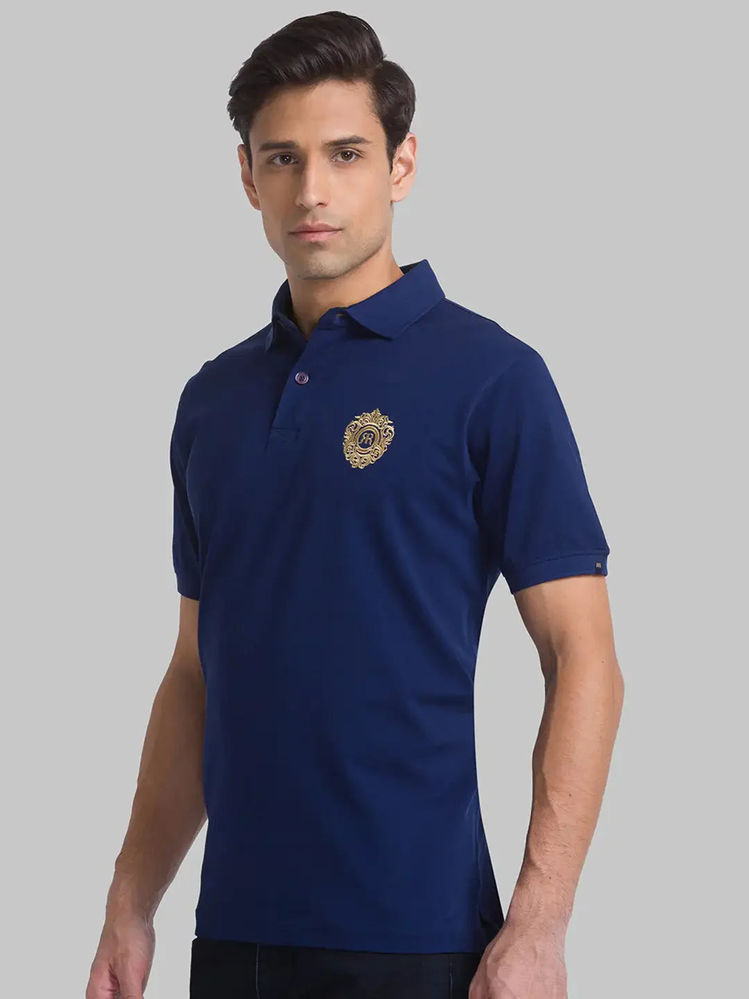 Raymond Men Blue Solid Contemporary Fit Cotton T-Shirt
