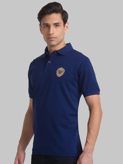 Raymond Men Blue Solid Contemporary Fit Cotton T-Shirt