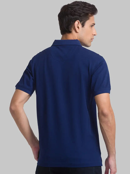 Raymond Men Blue Solid Contemporary Fit Cotton T-Shirt