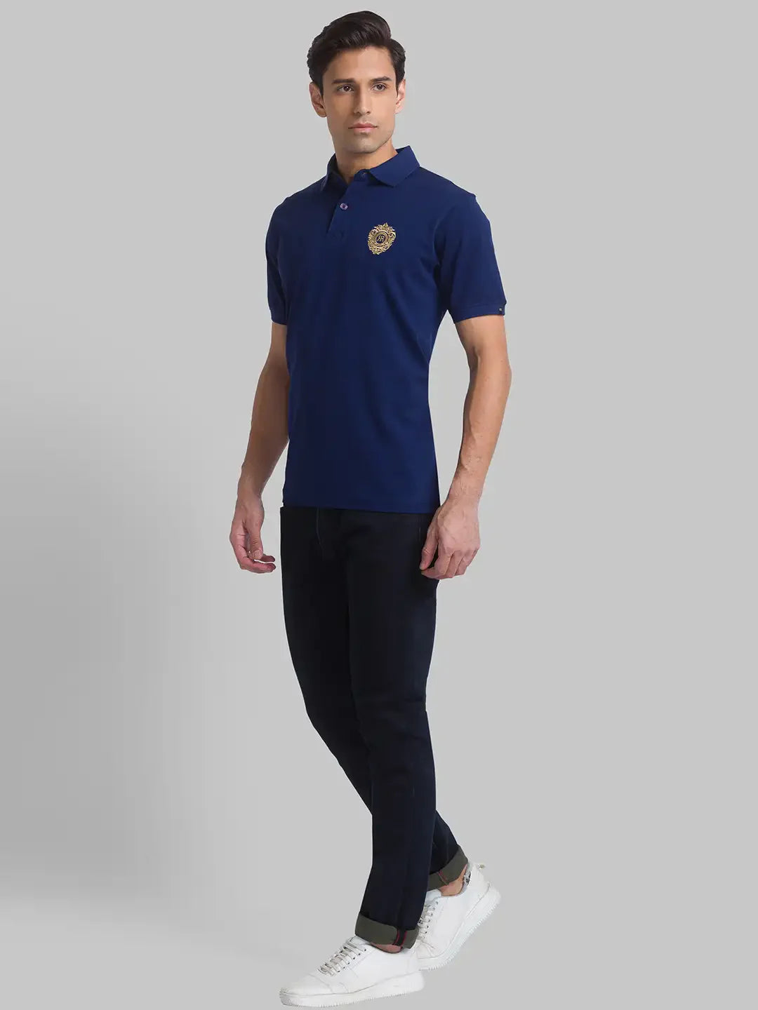 Raymond Men Blue Solid Contemporary Fit Cotton T-Shirt