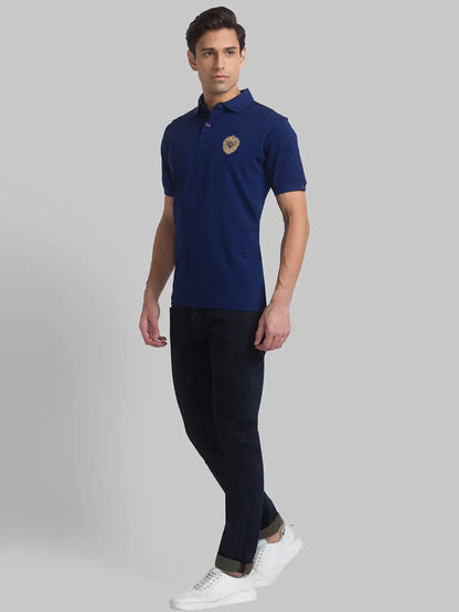 Raymond Men Blue Solid Contemporary Fit Cotton T-Shirt