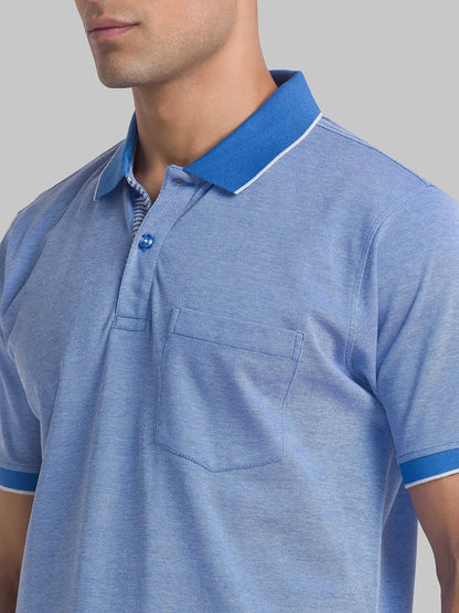 Raymond Men Blue Jacquard Contemporary Fit Cotton T-Shirt