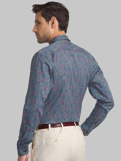 Men Blue Contemporary Fit Print Cotton Shirts