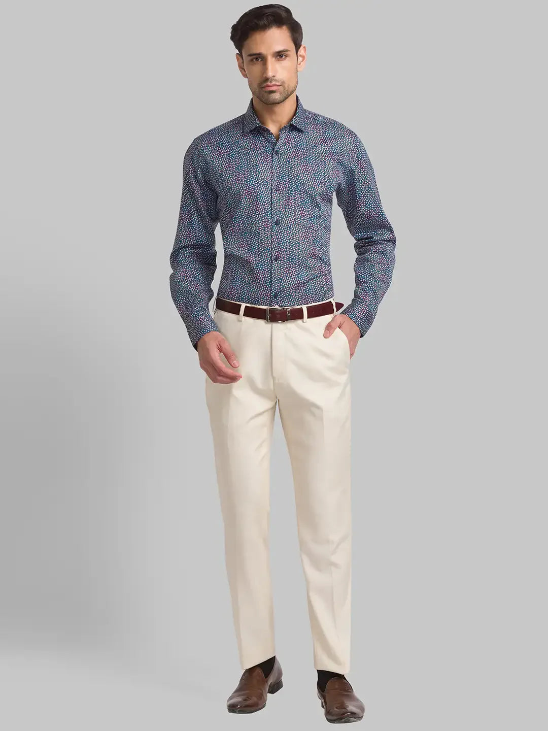 Men Blue Contemporary Fit Print Cotton Shirts