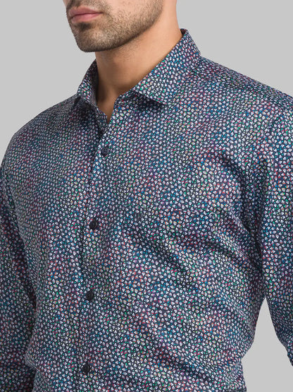 Men Blue Contemporary Fit Print Cotton Shirts