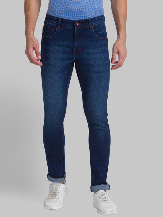 Raymond Blue Solid Slim Fit Cotton Blend Jeans
