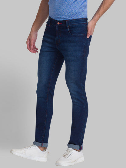 Raymond Blue Solid Slim Fit Cotton Blend Jeans