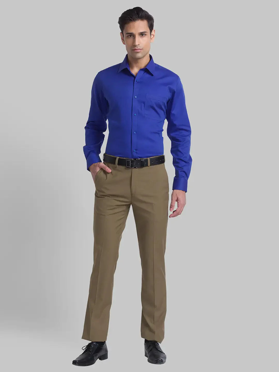 Men Blue Contemporary Fit Structure Cotton Full Sleeve Shirts