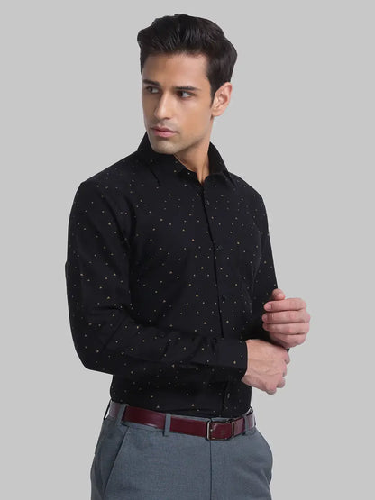 Men Black Contemporary Fit Jacquard Cotton Shirts