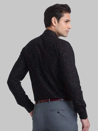 Men Black Contemporary Fit Jacquard Cotton Shirts