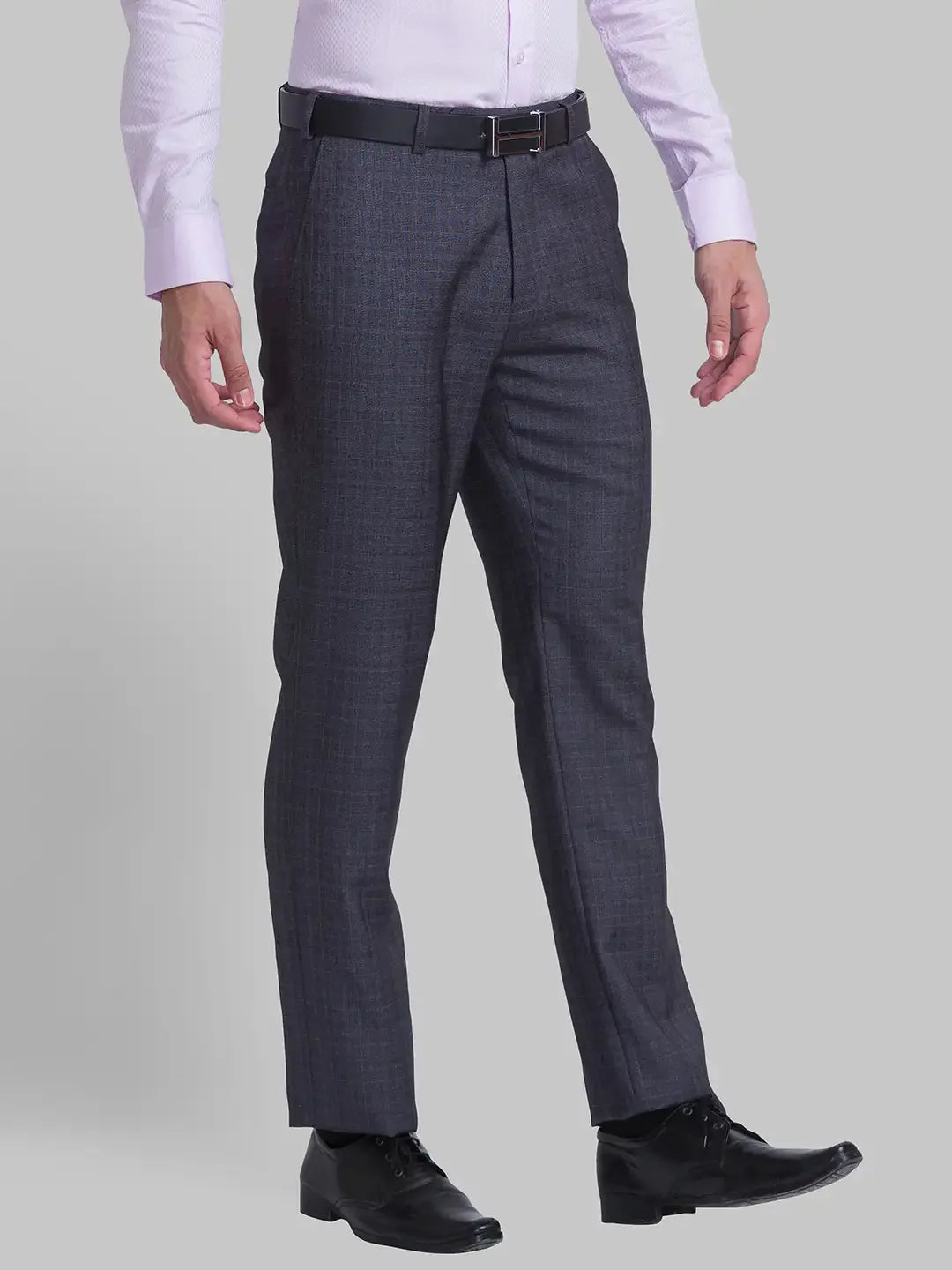 Men Grey Slim Fit Checks Terry Rayon Blend Trouser