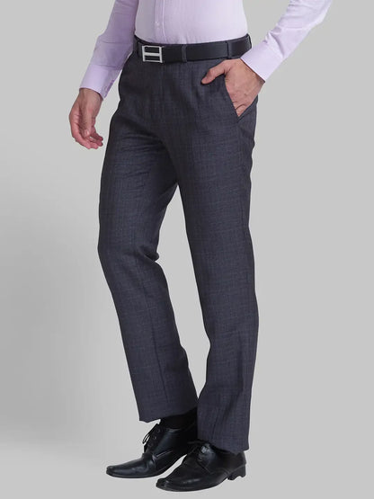 Men Grey Slim Fit Checks Terry Rayon Blend Trouser