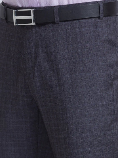 Men Grey Slim Fit Checks Terry Rayon Blend Trouser