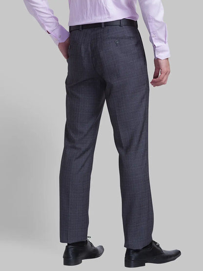 Men Grey Slim Fit Checks Terry Rayon Blend Trouser