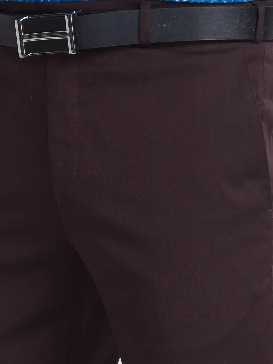 Men Brown Contemporary Fit Solid Terry Rayon Blend Trouser
