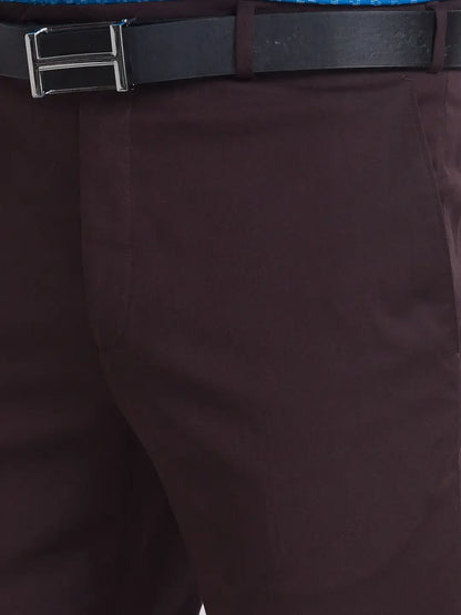 Men Brown Contemporary Fit Solid Terry Rayon Blend Trouser