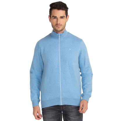 Men Blue Regular Fit Solid Cotton Polyester Blend Sweatshirts