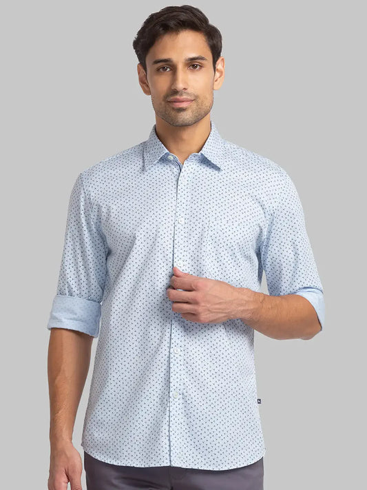 Men Blue Slim Fit Print Cotton Full Sleeve Shirts