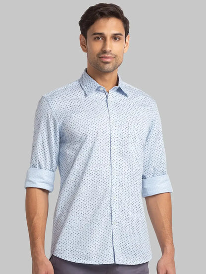 Men Blue Slim Fit Print Cotton Full Sleeve Shirts