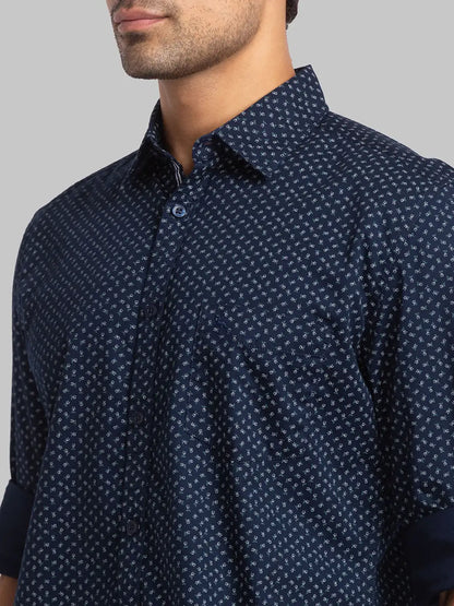 Men Blue Slim Fit Print Cotton Full Sleeve Shirts