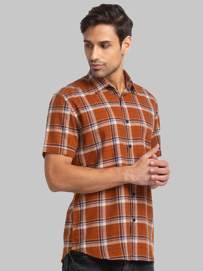 Men Brown Slim Fit Checks Cotton Full Sleeve Shirts