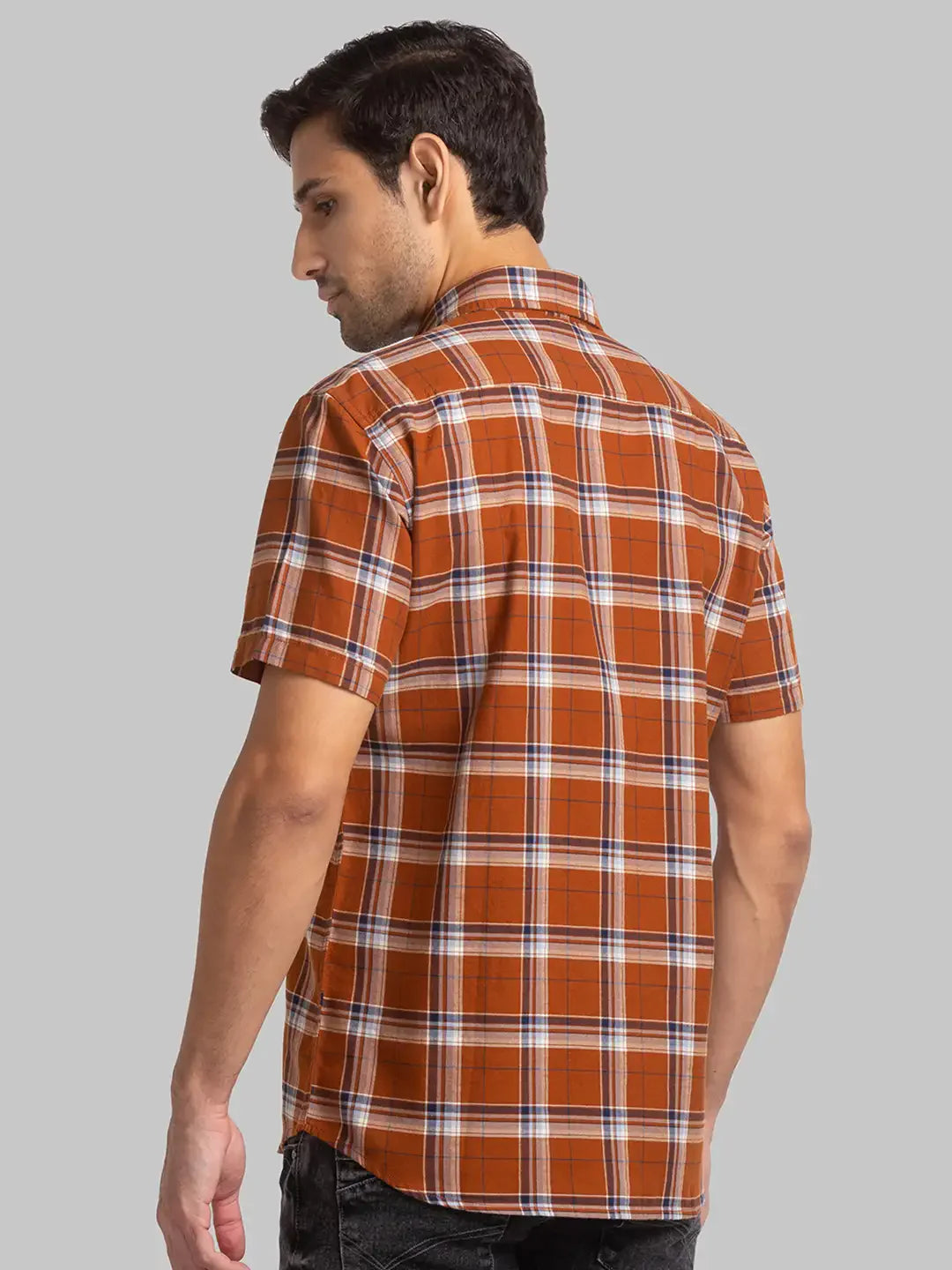 Men Brown Slim Fit Checks Cotton Full Sleeve Shirts