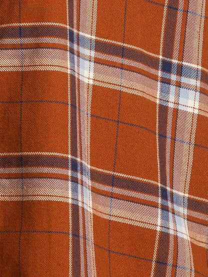Men Brown Slim Fit Checks Cotton Full Sleeve Shirts