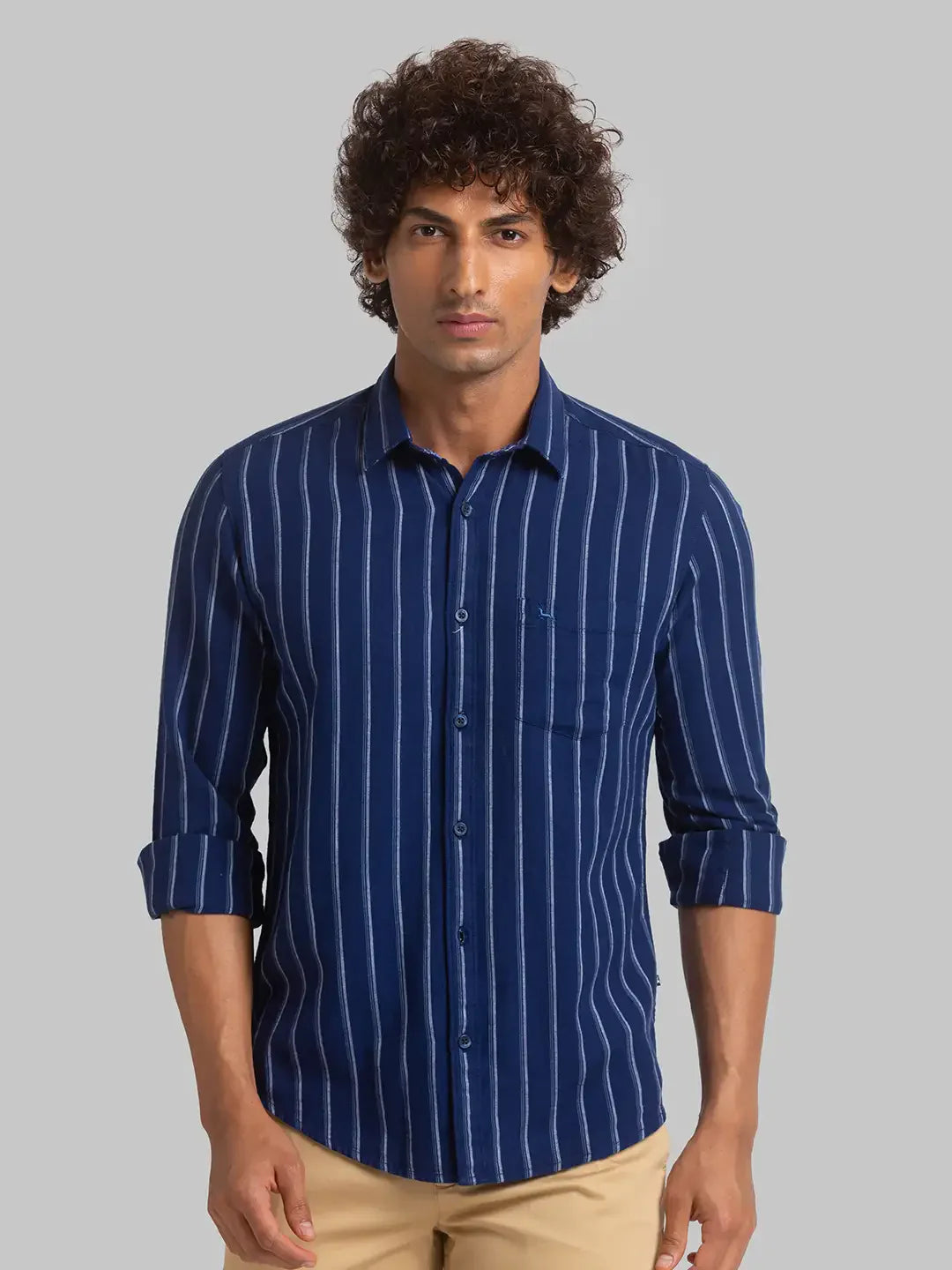 Men Blue Slim Fit Stripe Cotton Full Sleeve Shirts