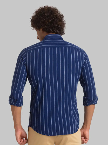 Men Blue Slim Fit Stripe Cotton Full Sleeve Shirts