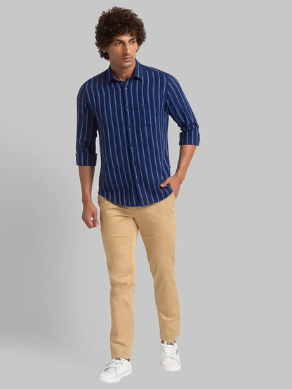 Men Blue Slim Fit Stripe Cotton Full Sleeve Shirts