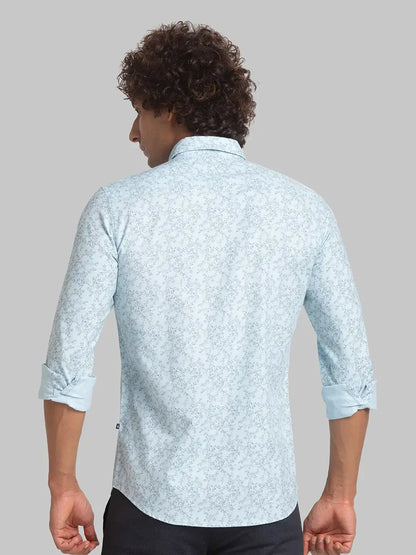 Men Blue Slim Fit Print Cotton Full Sleeve Shirts