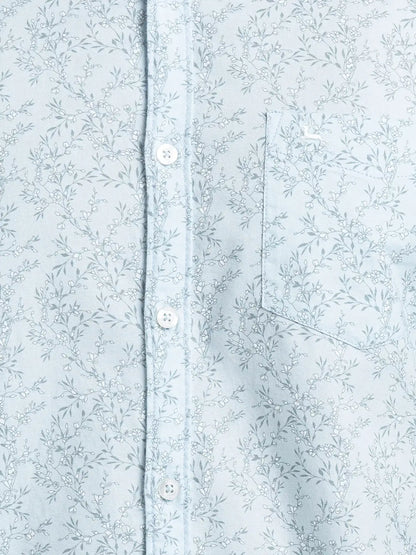 Men Blue Slim Fit Print Cotton Full Sleeve Shirts
