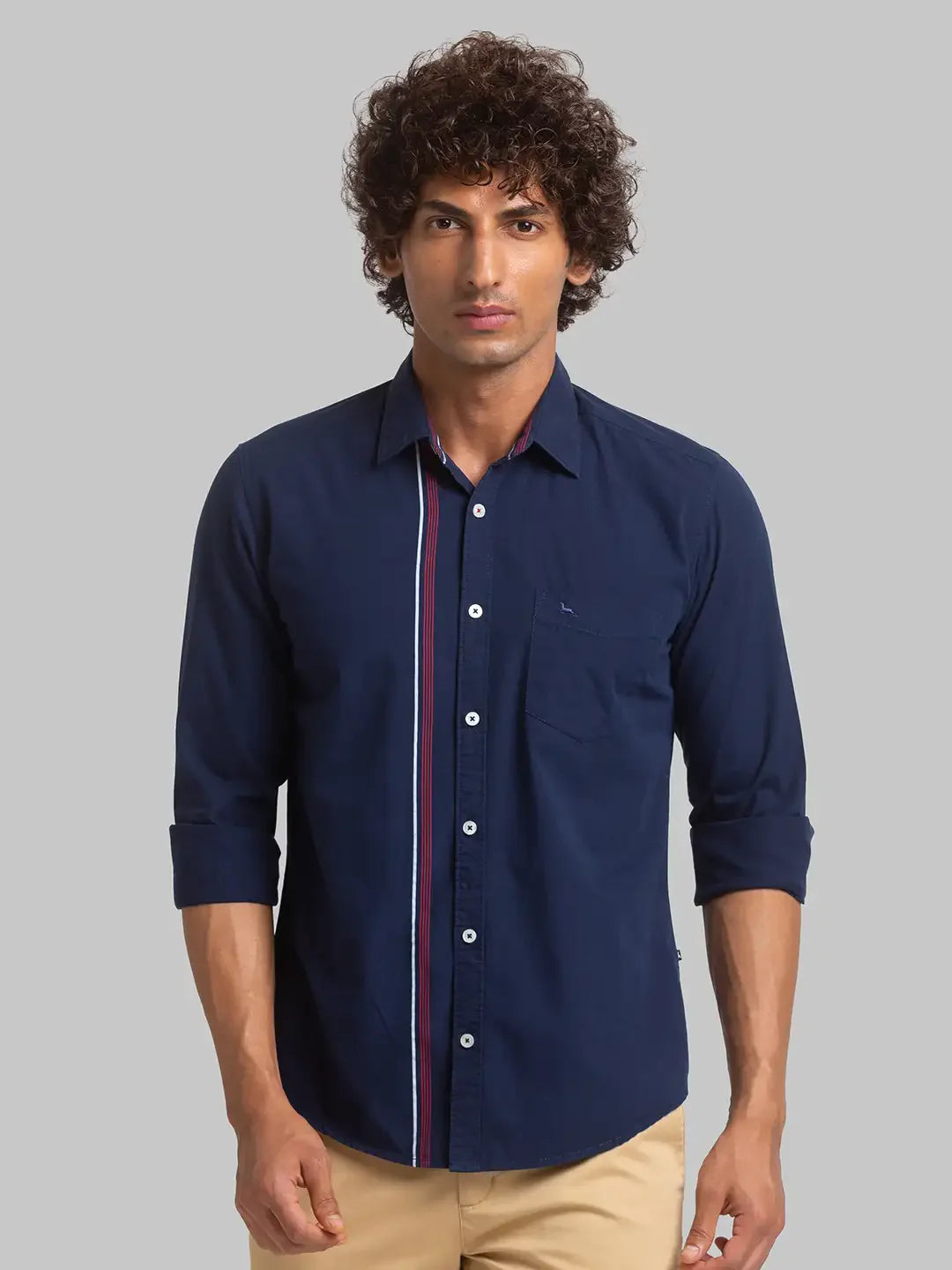 Parx Men Blue Engineered Slim Fit Cotton Full Sleeve Shirts