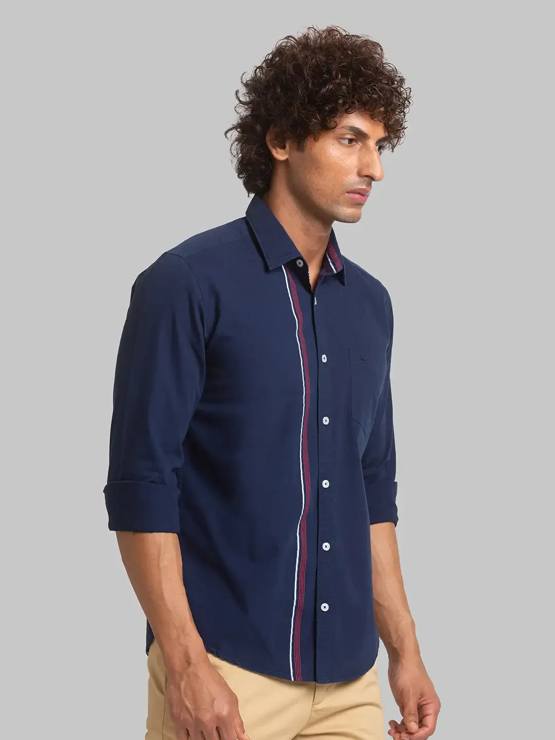 Parx Men Blue Engineered Slim Fit Cotton Full Sleeve Shirts