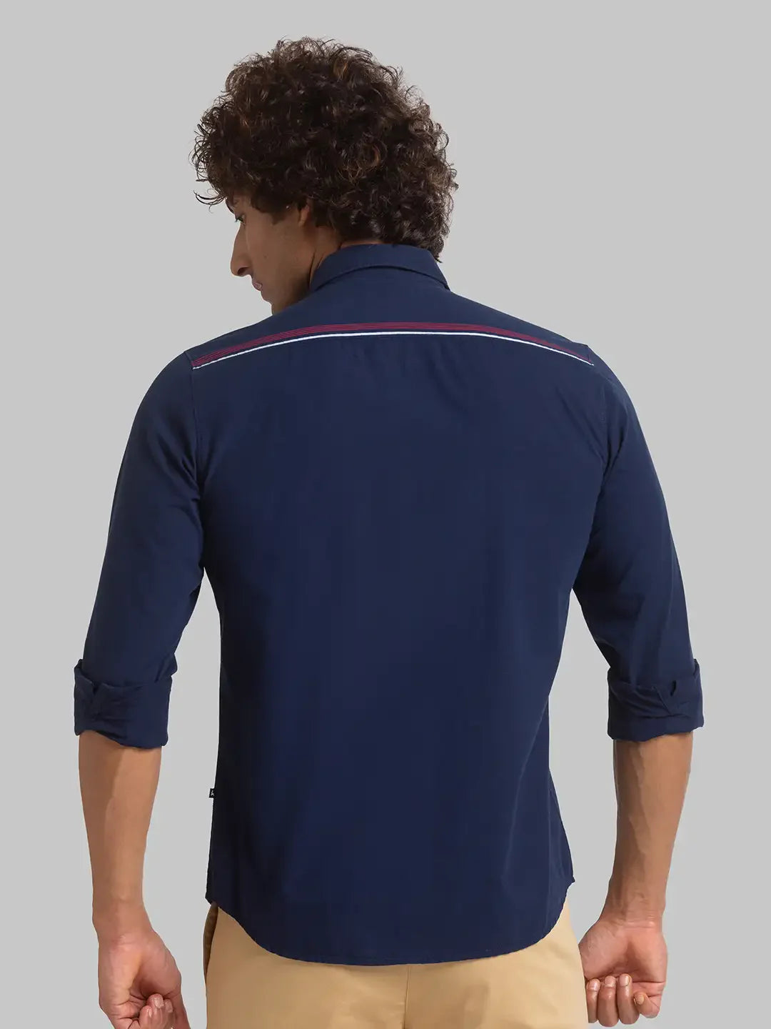 Parx Men Blue Engineered Slim Fit Cotton Full Sleeve Shirts