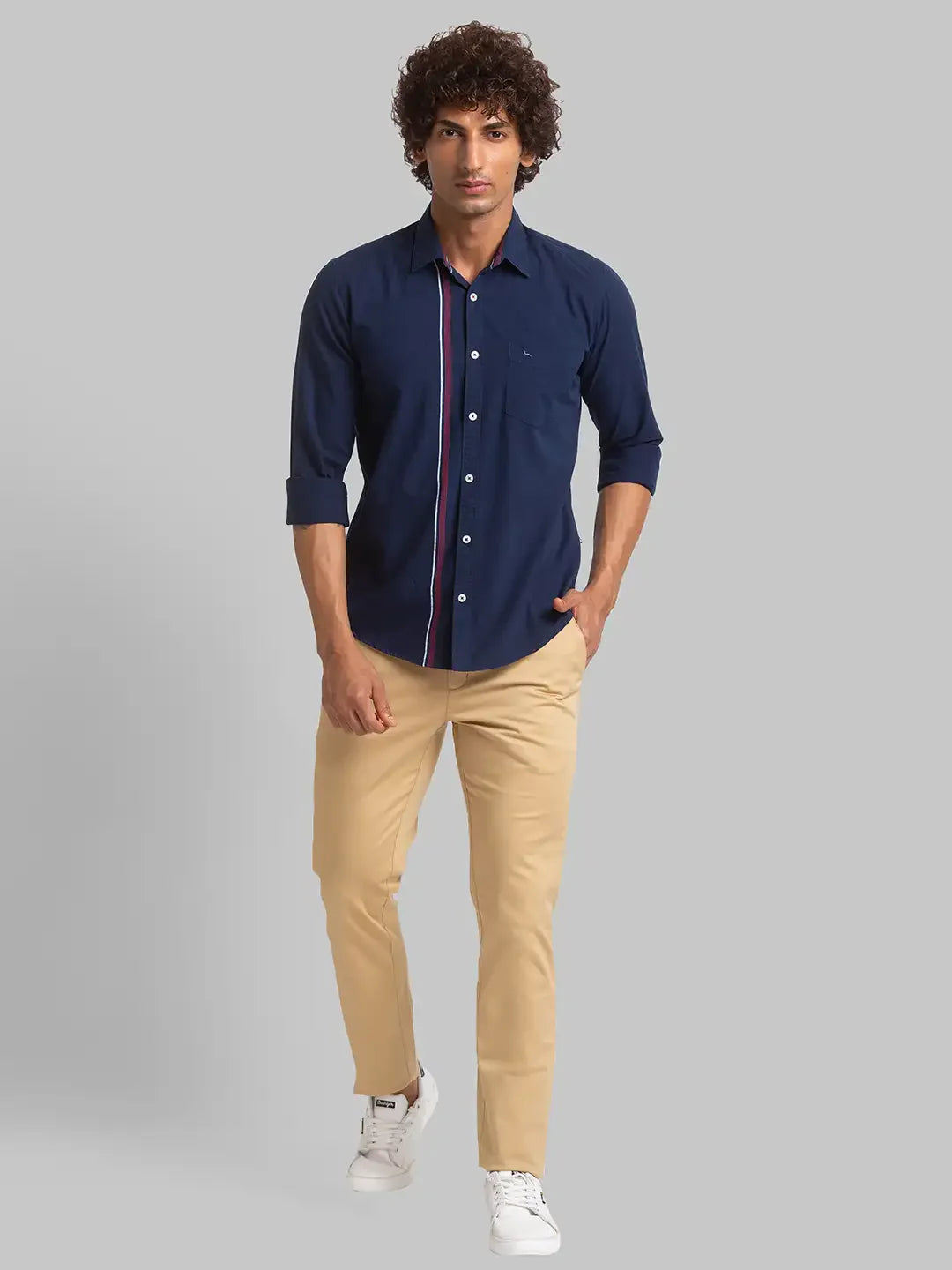 Parx Men Blue Engineered Slim Fit Cotton Full Sleeve Shirts