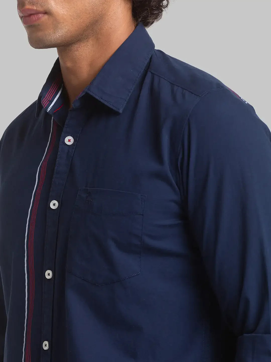 Parx Men Blue Engineered Slim Fit Cotton Full Sleeve Shirts