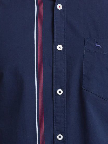 Parx Men Blue Engineered Slim Fit Cotton Full Sleeve Shirts