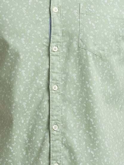 Men Green Slim Fit Print Cotton Half Sleeve Shirts