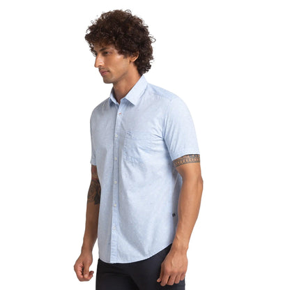 Parx Men Blue Slim Fit Printed Cotton Half Sleeve Shirts